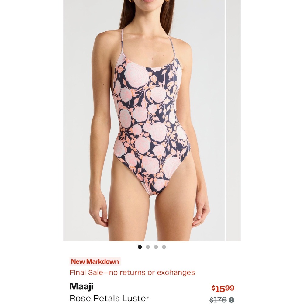 Maaji Rose Petals Luster Reversible One Piece Swimsuit Floral Lavender Small